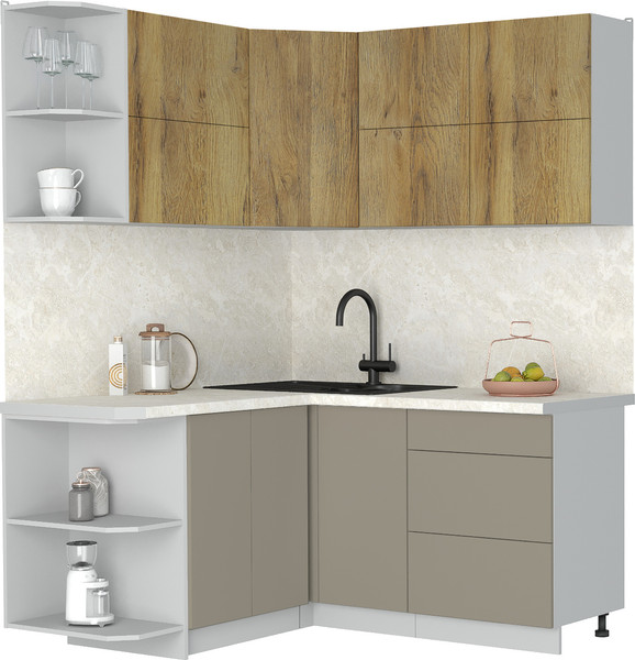 Изображение товара Кухонный гарнитур Интерлиния Мила Матте 1.5x1.6 А (дуб вотан/луна/опал светлый)