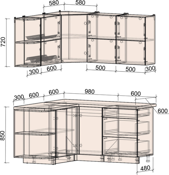 Изображение товара Кухонный гарнитур Интерлиния Мила Матте 1.5x1.6 А (индиго/черный/белый гранит)