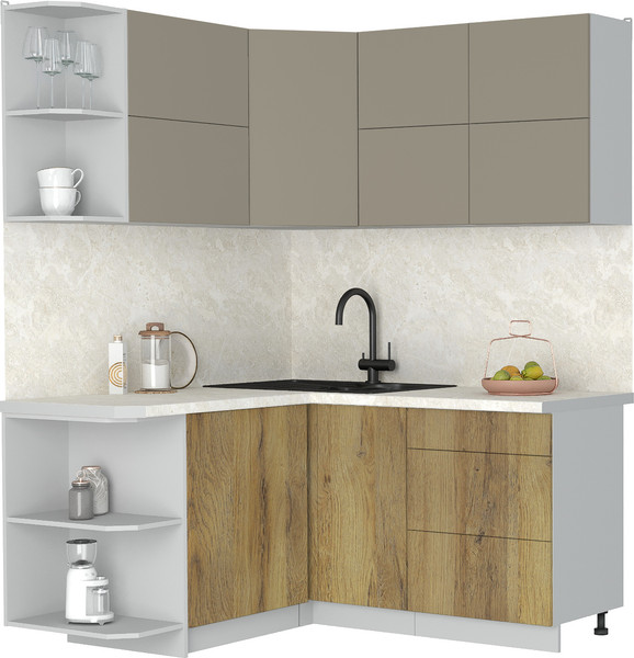 Изображение товара Кухонный гарнитур Интерлиния Мила Матте 1.5x1.6 А (луна/дуб вотан/опал светлый)