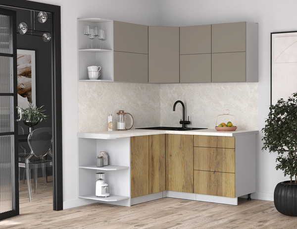 Изображение товара Кухонный гарнитур Интерлиния Мила Матте 1.5x1.6 А (луна/дуб вотан/опал светлый)