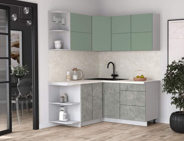 Изображение товара Кухонный гарнитур Интерлиния Мила Матте 1.5x1.6 А (мята/керамика/опал светлый)