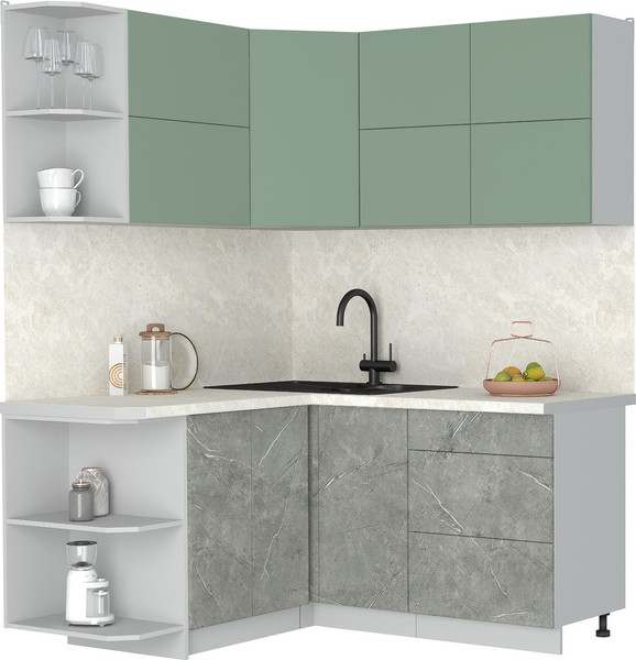 Изображение товара Кухонный гарнитур Интерлиния Мила Матте 1.5x1.6 А (мята/керамика/опал светлый)