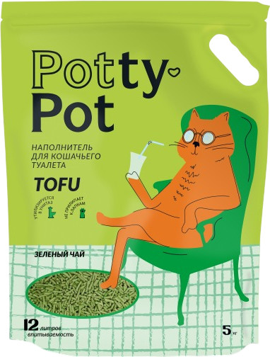 Изображение товара Наполнитель для туалета Potty-Pot Зеленый чай Тофу (5кг/12л)