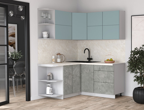 Изображение товара Кухонный гарнитур Интерлиния Мила Матте 1.5x1.6 А (океан/керамика/опал светлый)