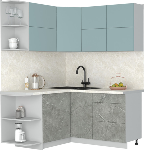 Изображение товара Кухонный гарнитур Интерлиния Мила Матте 1.5x1.6 А (океан/керамика/опал светлый)
