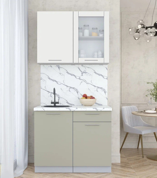 Изображение товара Кухонный гарнитур Интерлиния Мила Пластик 1.0 Б (зефирный/латте/белый гранит)