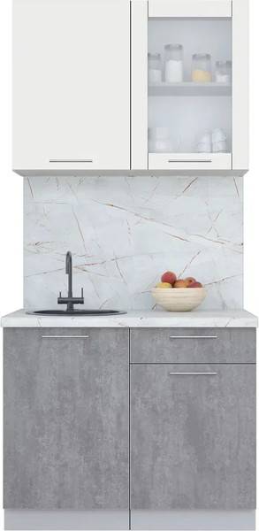 Изображение товара Кухонный гарнитур Интерлиния Мила Пластик 1.0 Б (зефирный/оксид темный/серый каспий)