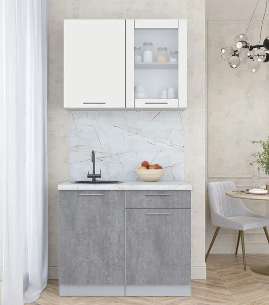 Изображение товара Кухонный гарнитур Интерлиния Мила Пластик 1.0 Б (зефирный/оксид темный/серый каспий)