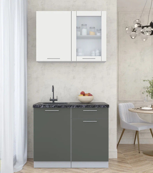 Изображение товара Кухонный гарнитур Интерлиния Мила Пластик 1.0 Б (зефирный/шторм/кастилло темный)