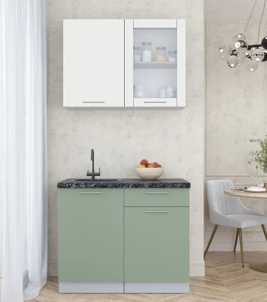 Изображение товара Кухонный гарнитур Интерлиния Мила Пластик 1.0 Б (зефирный/полынь/кастилло темный)