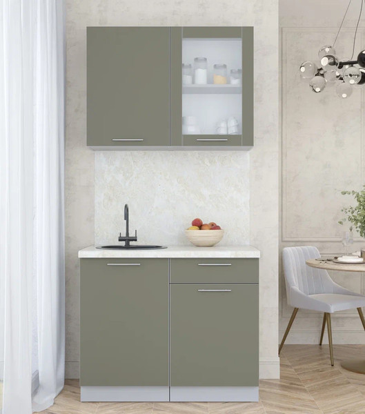 Изображение товара Кухонный гарнитур Интерлиния Мила Пластик 1.0 Б (кварцевый/кварцевый/опал светлый)