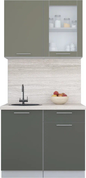 Изображение товара Кухонный гарнитур Интерлиния Мила Пластик 1.0 Б (кварцевый/шторм/травертин серый)