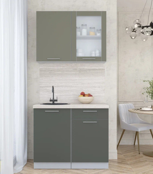 Изображение товара Кухонный гарнитур Интерлиния Мила Пластик 1.0 Б (кварцевый/шторм/травертин серый)