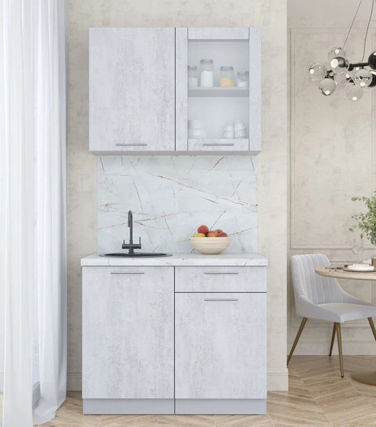 Изображение товара Кухонный гарнитур Интерлиния Мила Пластик 1.0 Б (оксид светлый/оксид светлый/серый каспий)