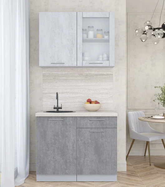 Изображение товара Кухонный гарнитур Интерлиния Мила Пластик 1.0 Б (оксид светлый/оксид темный/травертин серый)