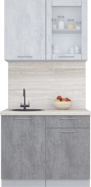 Изображение товара Кухонный гарнитур Интерлиния Мила Пластик 1.0 Б (оксид светлый/оксид темный/травертин серый)