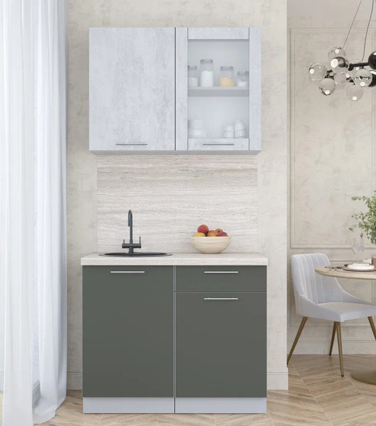 Изображение товара Кухонный гарнитур Интерлиния Мила Пластик 1.0 Б (оксид светлый/шторм/травертин серый)