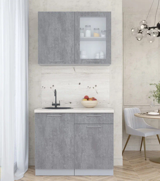 Изображение товара Кухонный гарнитур Интерлиния Мила Пластик 1.0 Б (оксид темный/оксид темный/бискайская сосна)