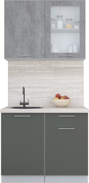 Изображение товара Кухонный гарнитур Интерлиния Мила Пластик 1.0 Б (оксид темный/шторм/травертин серый)