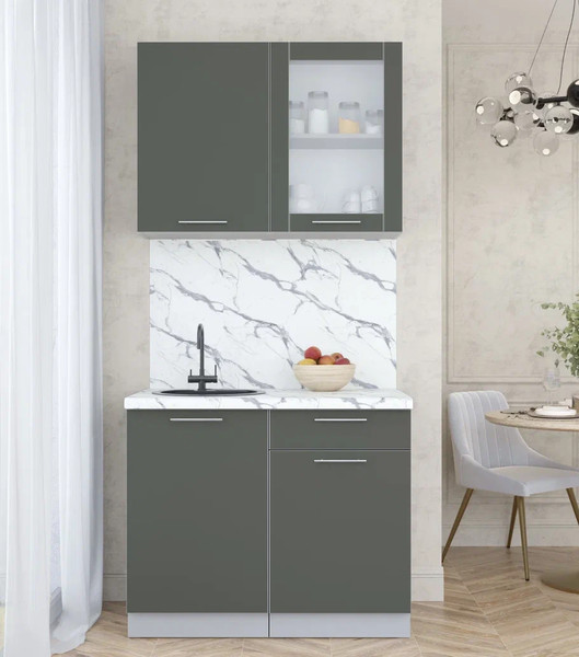 Изображение товара Кухонный гарнитур Интерлиния Мила Пластик 1.0 Б (шторм/шторм/белый гранит)