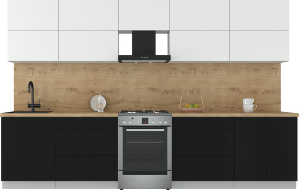 Изображение товара Кухонный гарнитур Интерлиния Мила Матте 3.3 Б (белый/черный/дуб бунратти)