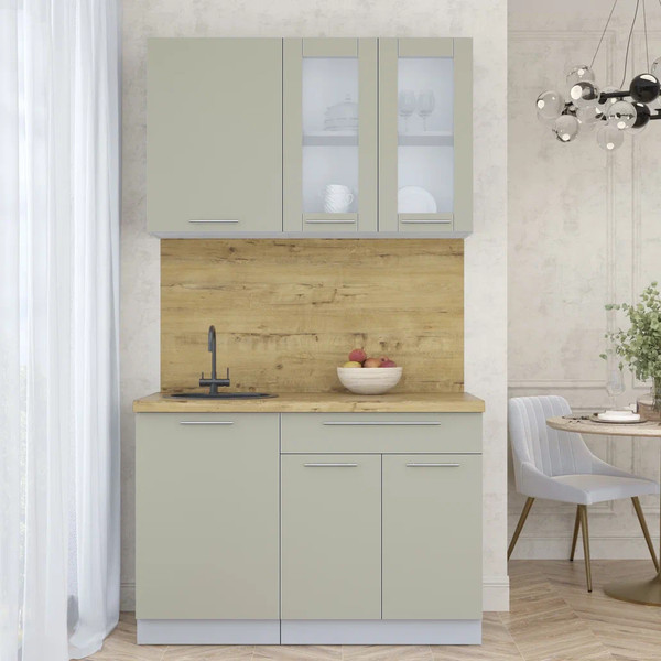 Изображение товара Кухонный гарнитур Интерлиния Мила Пластик 1.2 Б (латте/латте/дуб бунратти)