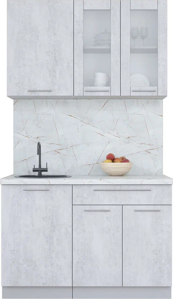 Изображение товара Кухонный гарнитур Интерлиния Мила Пластик 1.2 Б (оксид светлый/оксид светлый/серый каспий)