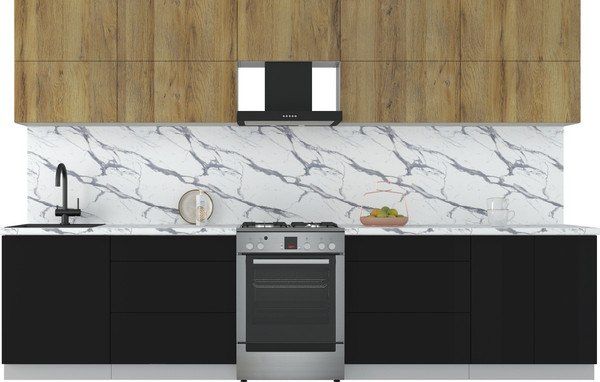 Изображение товара Кухонный гарнитур Интерлиния Мила Матте 3.3 Б (дуб вотан/черный/белый гранит)