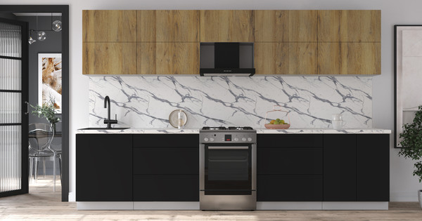 Изображение товара Кухонный гарнитур Интерлиния Мила Матте 3.3 Б (дуб вотан/черный/белый гранит)