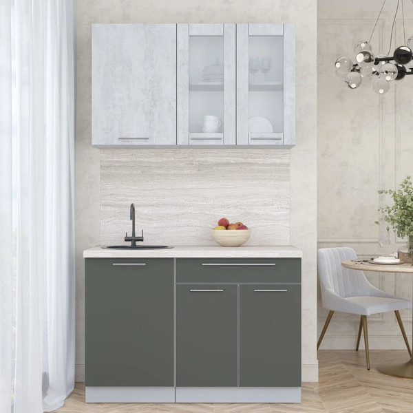 Изображение товара Кухонный гарнитур Интерлиния Мила Пластик 1.2 Б (оксид светлый/шторм/травертин серый)