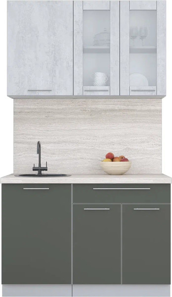Изображение товара Кухонный гарнитур Интерлиния Мила Пластик 1.2 Б (оксид светлый/шторм/травертин серый)