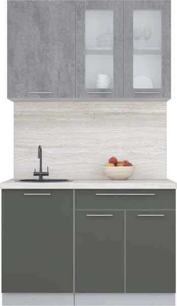 Изображение товара Кухонный гарнитур Интерлиния Мила Пластик 1.2 Б (оксид темный/шторм/травертин серый)