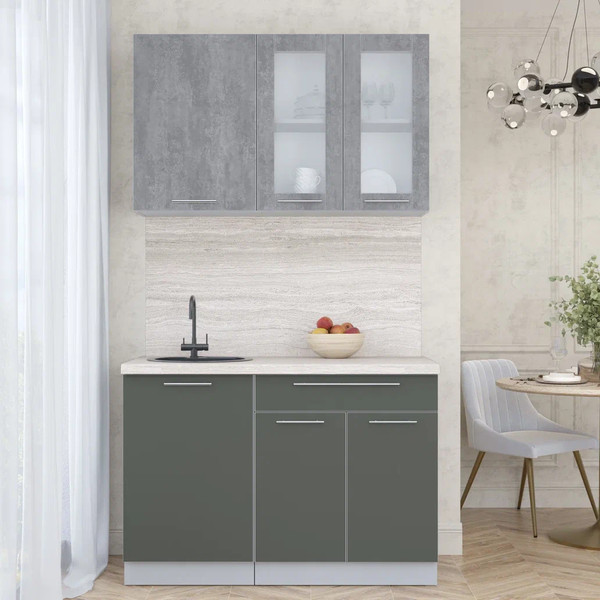 Изображение товара Кухонный гарнитур Интерлиния Мила Пластик 1.2 Б (оксид темный/шторм/травертин серый)