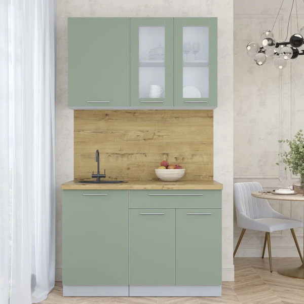 Изображение товара Кухонный гарнитур Интерлиния Мила Пластик 1.2 Б (полынь/полынь/дуб бунратти)