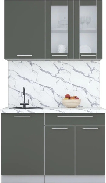 Изображение товара Кухонный гарнитур Интерлиния Мила Пластик 1.2 Б (шторм/шторм/белый гранит)