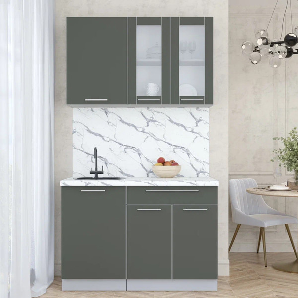 Изображение товара Кухонный гарнитур Интерлиния Мила Пластик 1.2 Б (шторм/шторм/белый гранит)