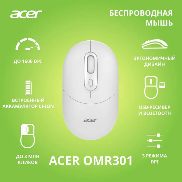 Изображение товара Мышь Acer OMR301 / ZL.MCECC.01U (белый)