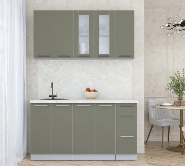 Изображение товара Кухонный гарнитур Интерлиния Мила Пластик 1.5 Б (кварцевый/кварцевый/опал светлый)