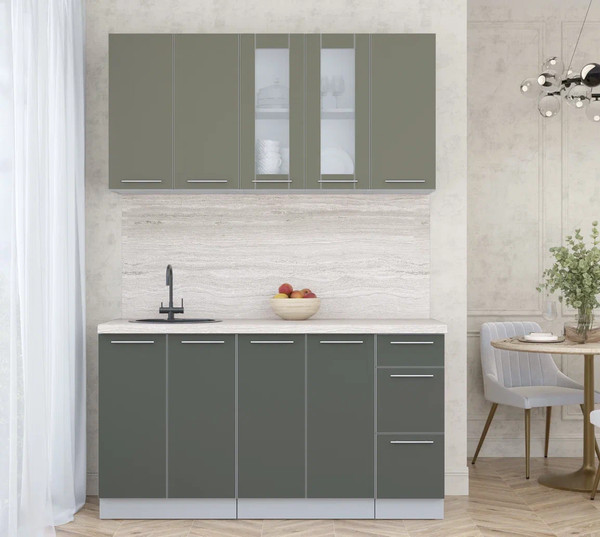 Изображение товара Кухонный гарнитур Интерлиния Мила Пластик 1.5 Б (кварцевый/шторм/травертин серый)