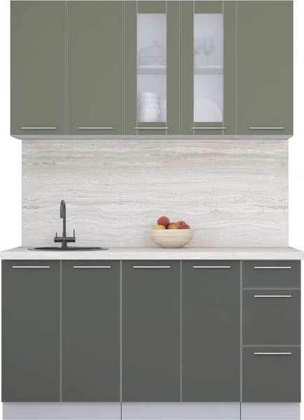 Изображение товара Кухонный гарнитур Интерлиния Мила Пластик 1.5 Б (кварцевый/шторм/травертин серый)