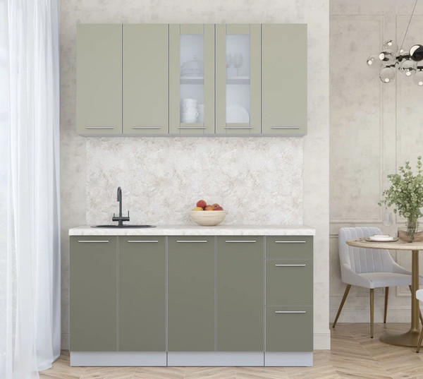 Изображение товара Кухонный гарнитур Интерлиния Мила Пластик 1.5 Б (латте/кварцевый/опал светлый)