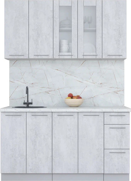 Изображение товара Кухонный гарнитур Интерлиния Мила Пластик 1.5 Б (оксид светлый/оксид светлый/серый каспий)