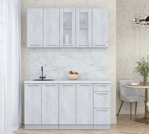 Изображение товара Кухонный гарнитур Интерлиния Мила Пластик 1.5 Б (оксид светлый/оксид светлый/серый каспий)