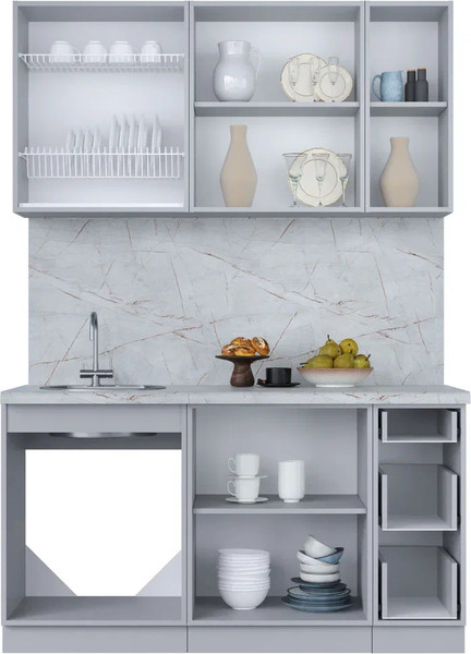 Изображение товара Кухонный гарнитур Интерлиния Мила Пластик 1.5 Б (оксид светлый/оксид светлый/серый каспий)