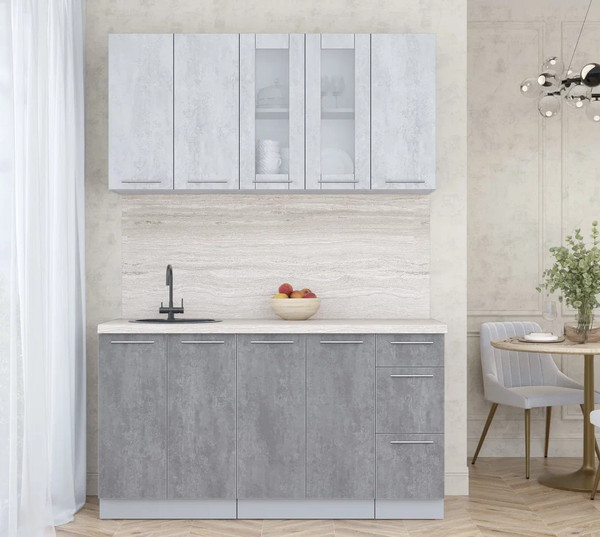 Изображение товара Кухонный гарнитур Интерлиния Мила Пластик 1.5 Б (оксид светлый/оксид темный/травертин серый)