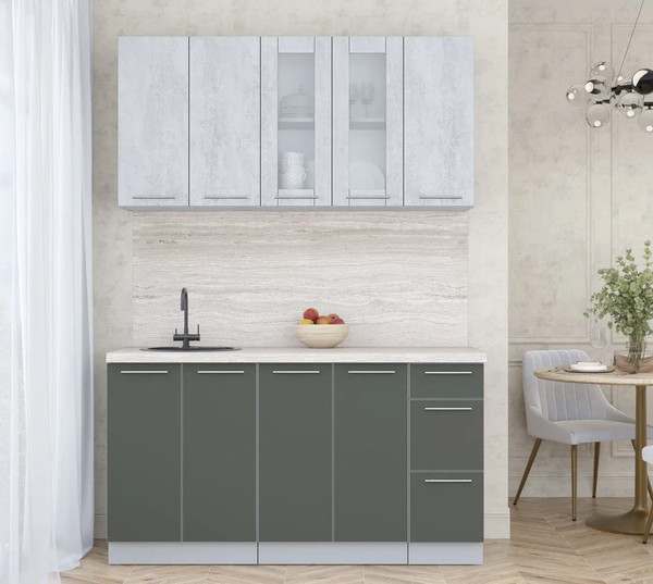 Изображение товара Кухонный гарнитур Интерлиния Мила Пластик 1.5 Б (оксид светлый/шторм/травертин серый)