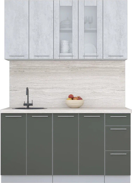 Изображение товара Кухонный гарнитур Интерлиния Мила Пластик 1.5 Б (оксид светлый/шторм/травертин серый)