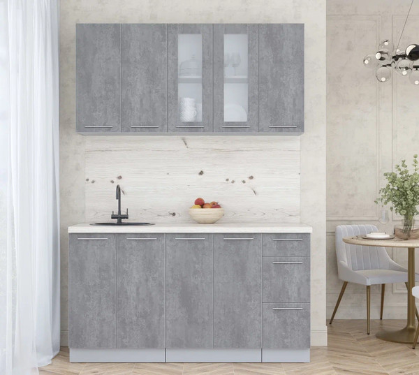 Изображение товара Кухонный гарнитур Интерлиния Мила Пластик 1.5 Б (оксид темный/оксид темный/бискайская сосна)