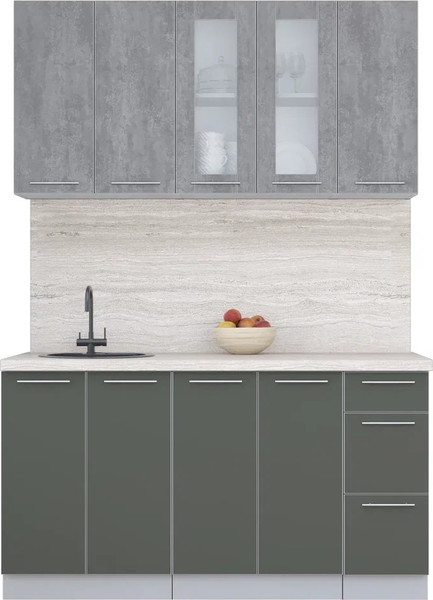 Изображение товара Кухонный гарнитур Интерлиния Мила Пластик 1.5 Б (оксид темный/шторм/травертин серый)