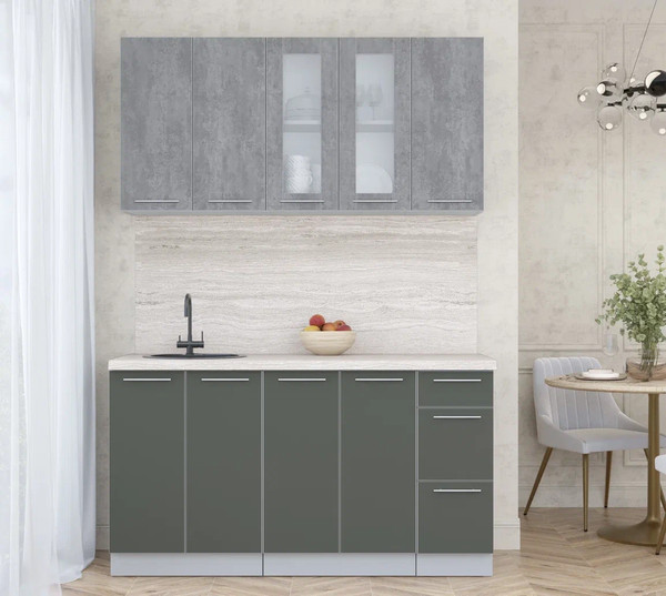 Изображение товара Кухонный гарнитур Интерлиния Мила Пластик 1.5 Б (оксид темный/шторм/травертин серый)